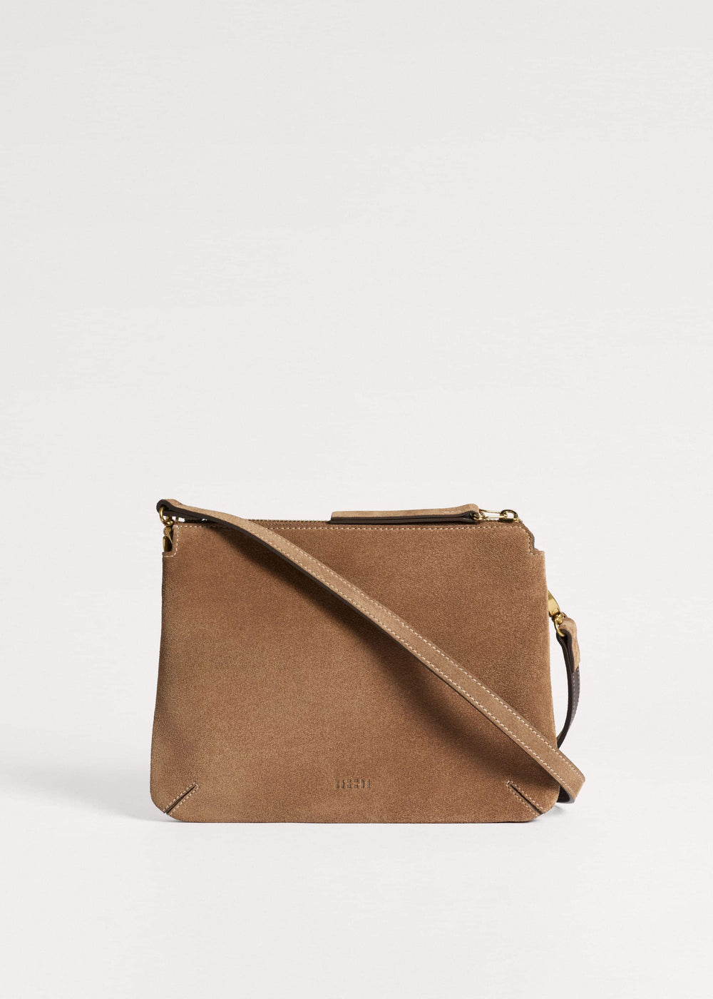 Brown Suede Double Pouch Crossbody Bag meandem