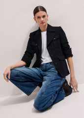 Black Longline Fitted Military Jacket meandem