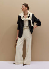 Cream Wide-Leg Track Pant meandem