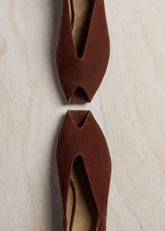 Cinnamon Brown Peep Toe Flat meandem