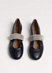 Black Pearl Trim Round Ballet Flat meandem