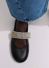 Black Pearl Trim Round Ballet Flat meandem