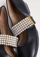 Black Pearl Trim Round Ballet Flat meandem