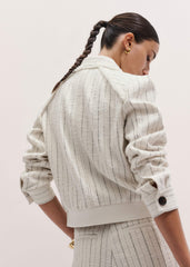 Ivory Stripe Bomber Jacket meandem