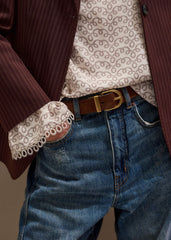 Chestnut Round Buckle Reversible Belt meandem