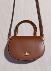 Dark Tan Resin Top Handle Structured Saddle Bag meandem