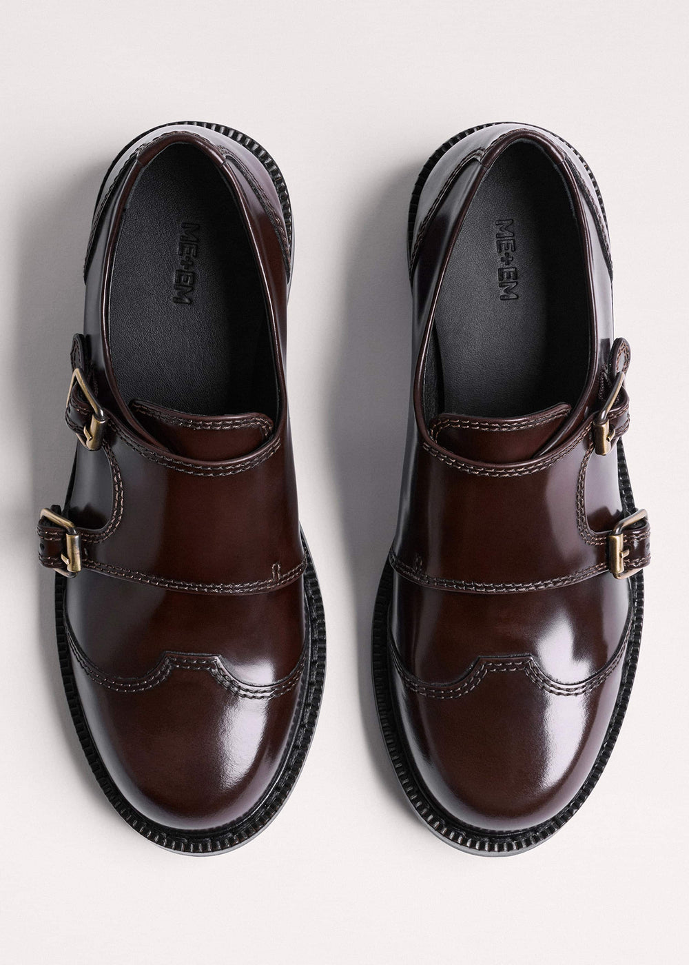 Brown Leather Double Buckle Shoe meandem