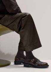 Brown Leather Double Buckle Shoe meandem