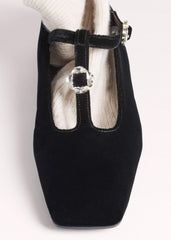 Black Square Toe T-Bar Flat meandem