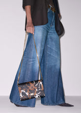 Brown Leather Cow Print Envelope Clutch Bag meandem