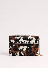Brown Leather Cow Print Envelope Clutch Bag meandem