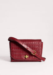 Red Leather Croc Print Clutch 2-in-1 Bag meandem