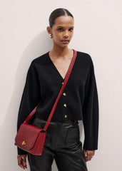 Red Leather Croc Print Clutch 2-in-1 Bag meandem