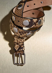 Brown Snake Embossed Metal Stud Belt meandem