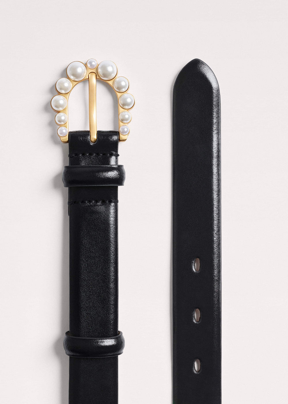 Black Faux Pearl Buckle Belt meandem