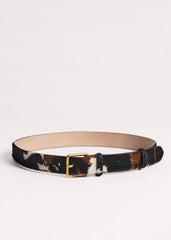 Dark Brown Leather Cow Print Classic Belt meandem