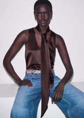 Brown Silk Satin Evening Scarf meandem