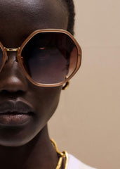 Smokey Nude Heptagonal Frame Sunglasses meandem