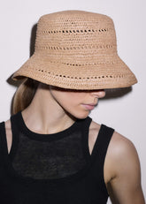 Brown Summer Raffia Bucket Hat meandem