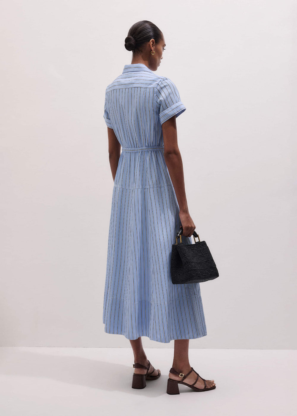 Blue Drawstring Waist Zip Neck Maxi Shirt Dress meandem