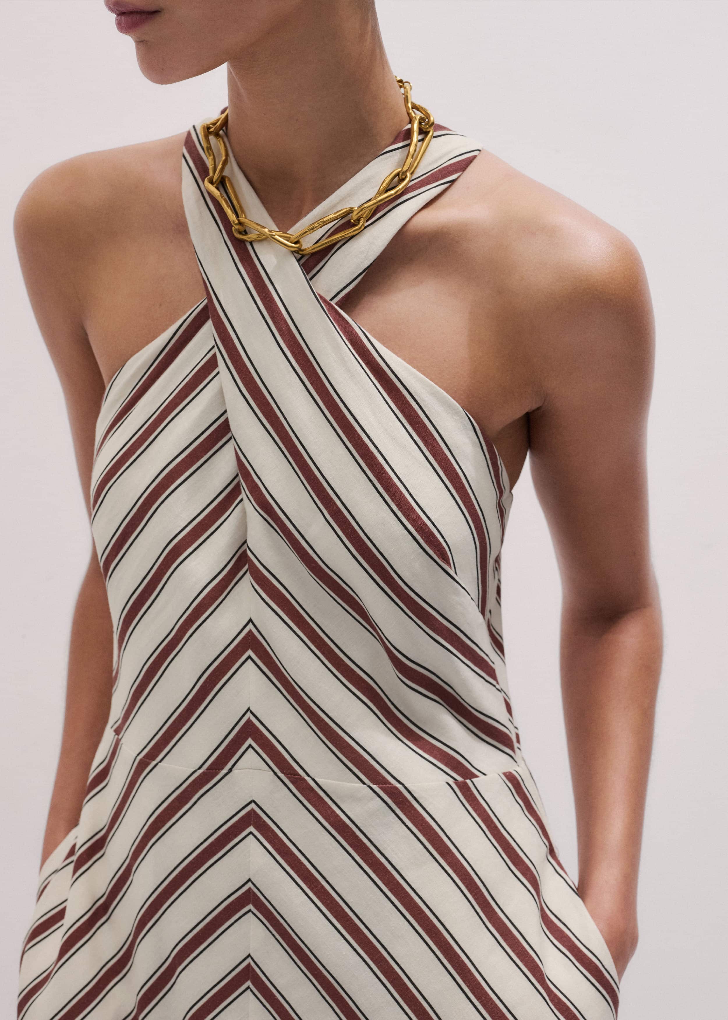 Cream Crease-Less Linen Halterneck Maxi Dress meandem