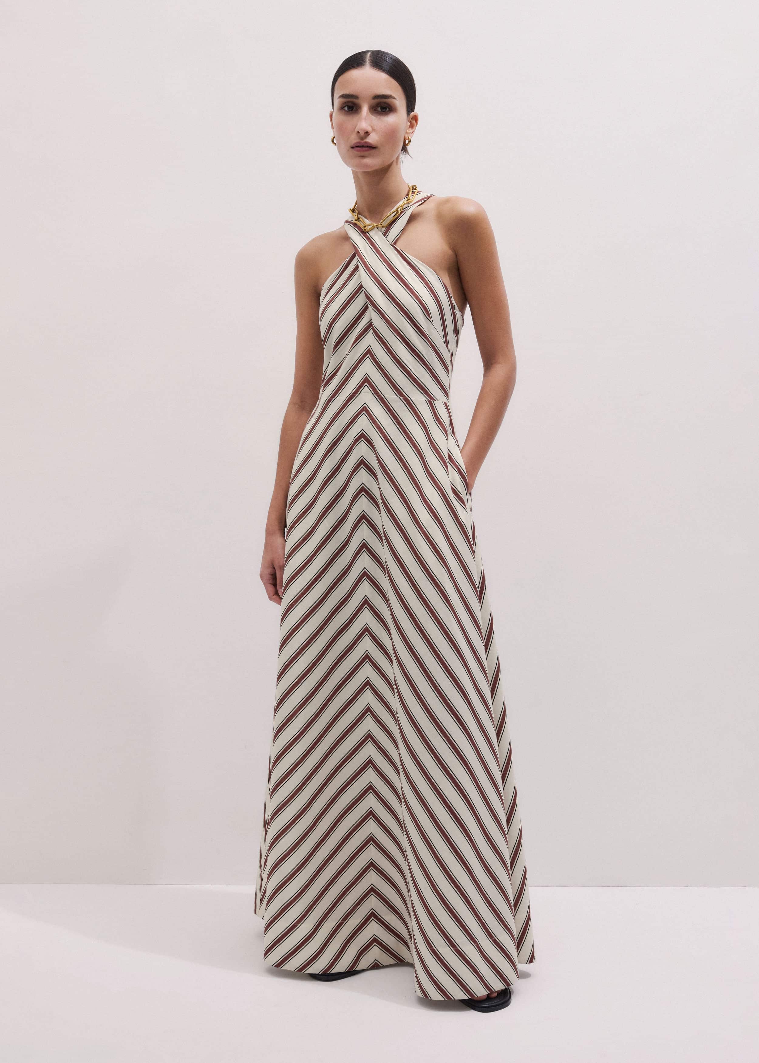 Cream Crease-Less Linen Halterneck Maxi Dress meandem