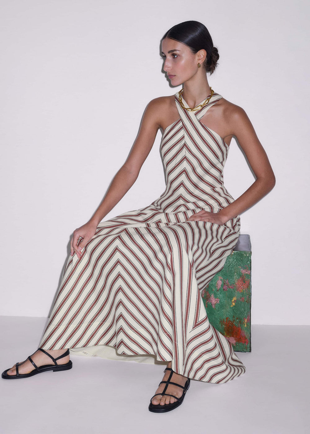 Cream Crease-Less Linen Halterneck Maxi Dress meandem