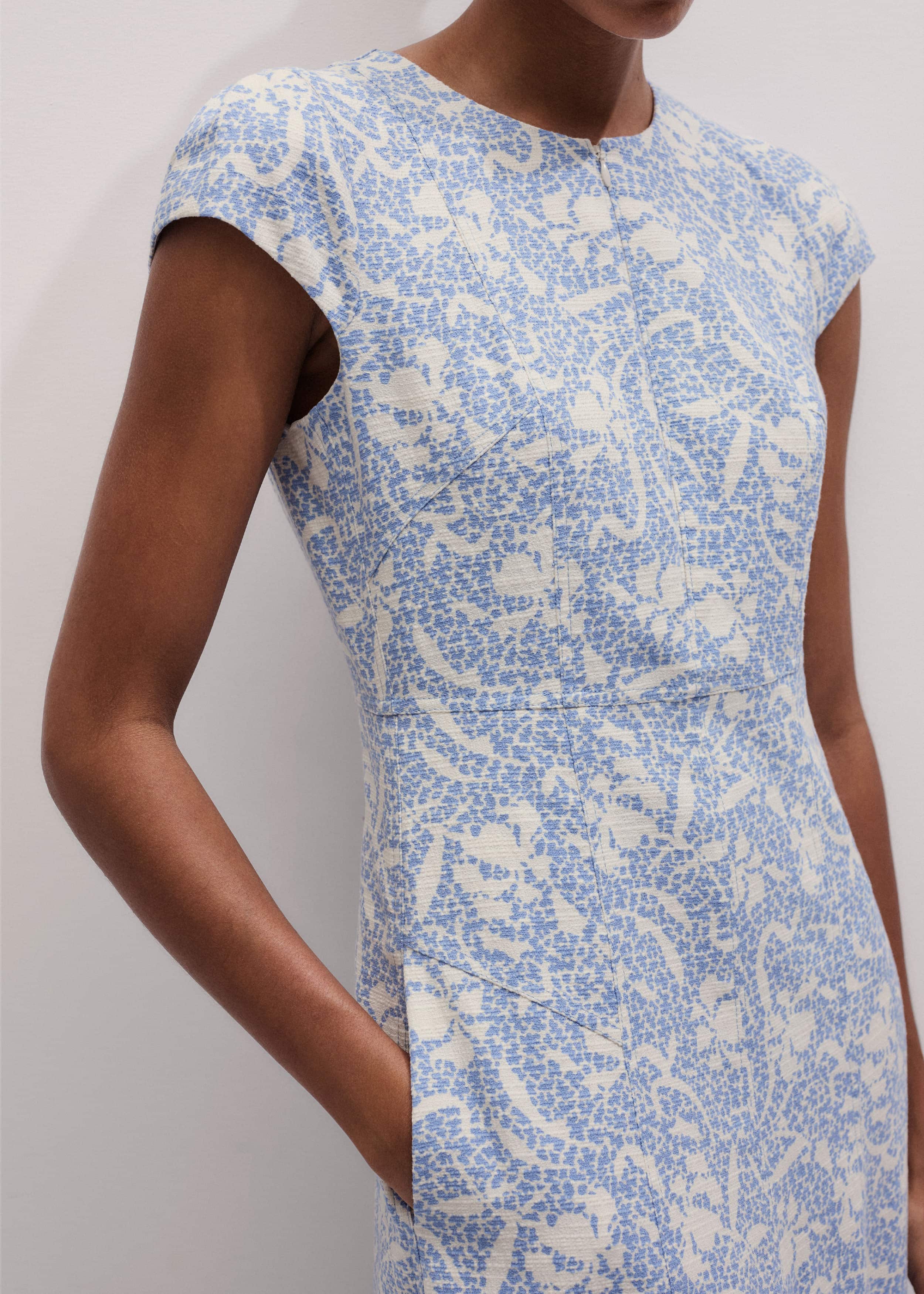 Blue Speckled Bloom Print Fit+Flare Maxi Dress meandem