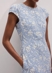 Blue Speckled Bloom Print Fit+Flare Maxi Dress meandem
