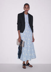 Blue Speckled Bloom Print Fit+Flare Maxi Dress meandem