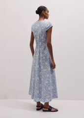 Blue Speckled Bloom Print Fit+Flare Maxi Dress meandem