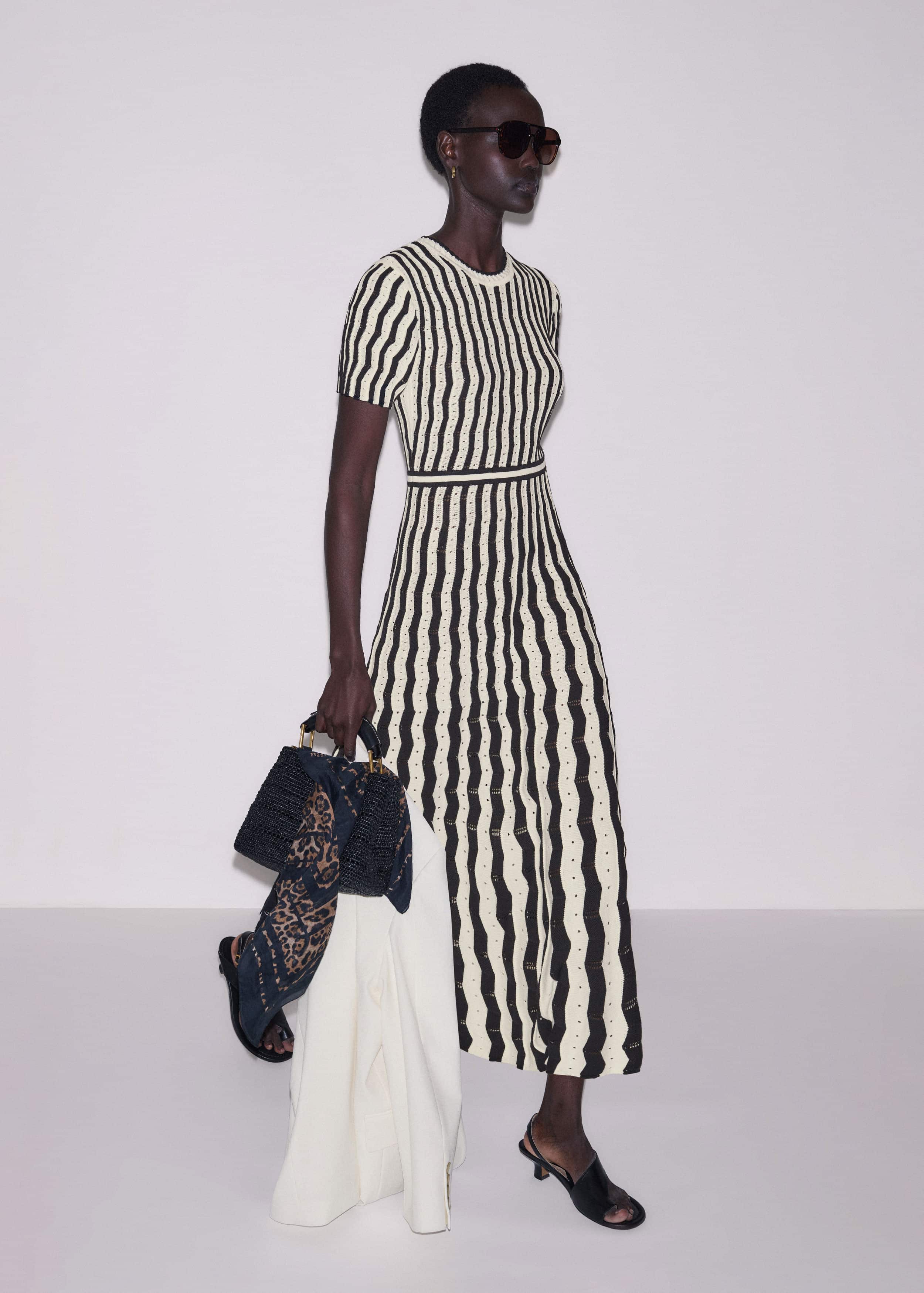 Cream Textured Pointelle Knit Stripe Maxi Dress meandem