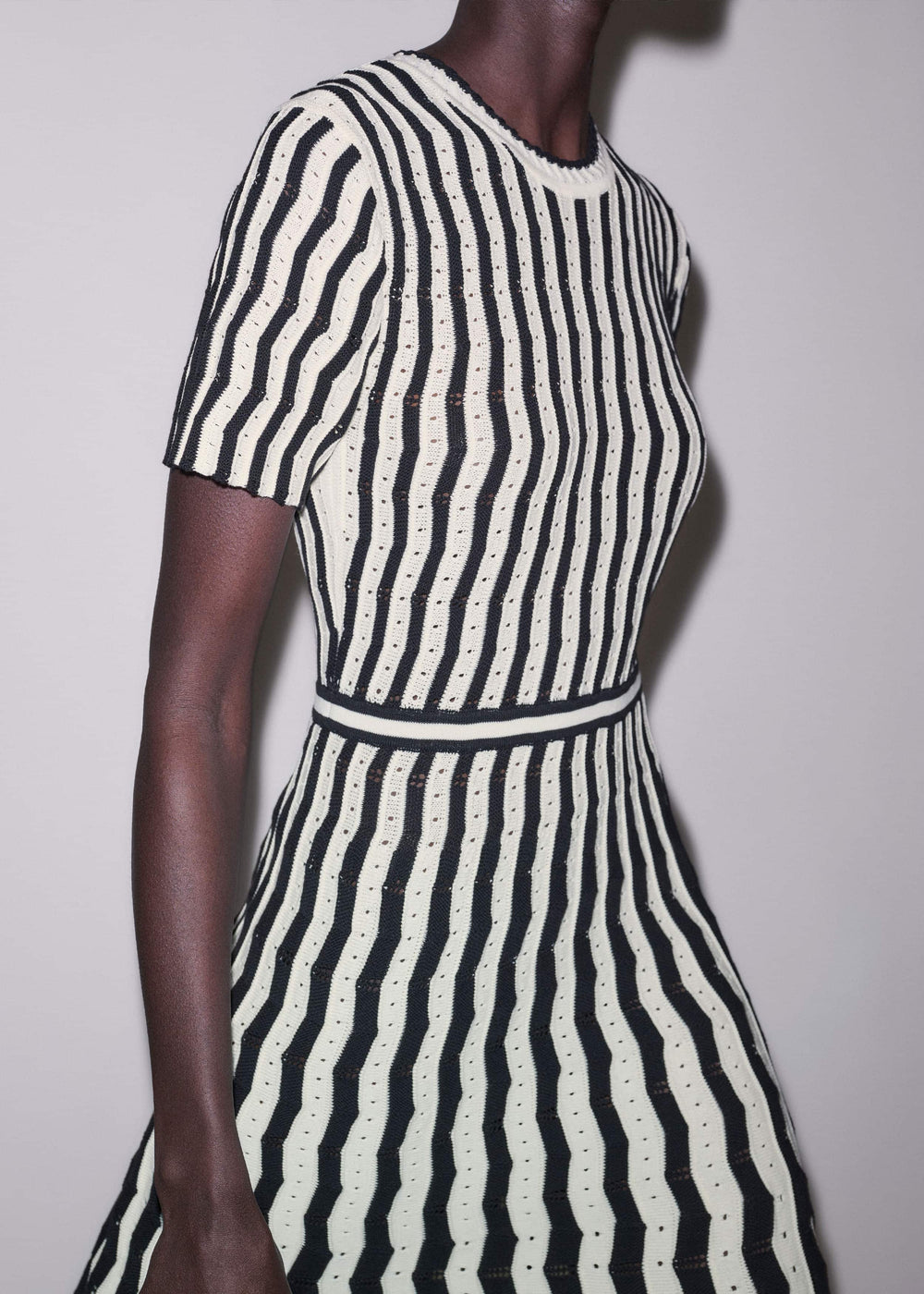 Cream Textured Pointelle Knit Stripe Maxi Dress meandem