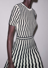 Cream Textured Pointelle Knit Stripe Maxi Dress meandem