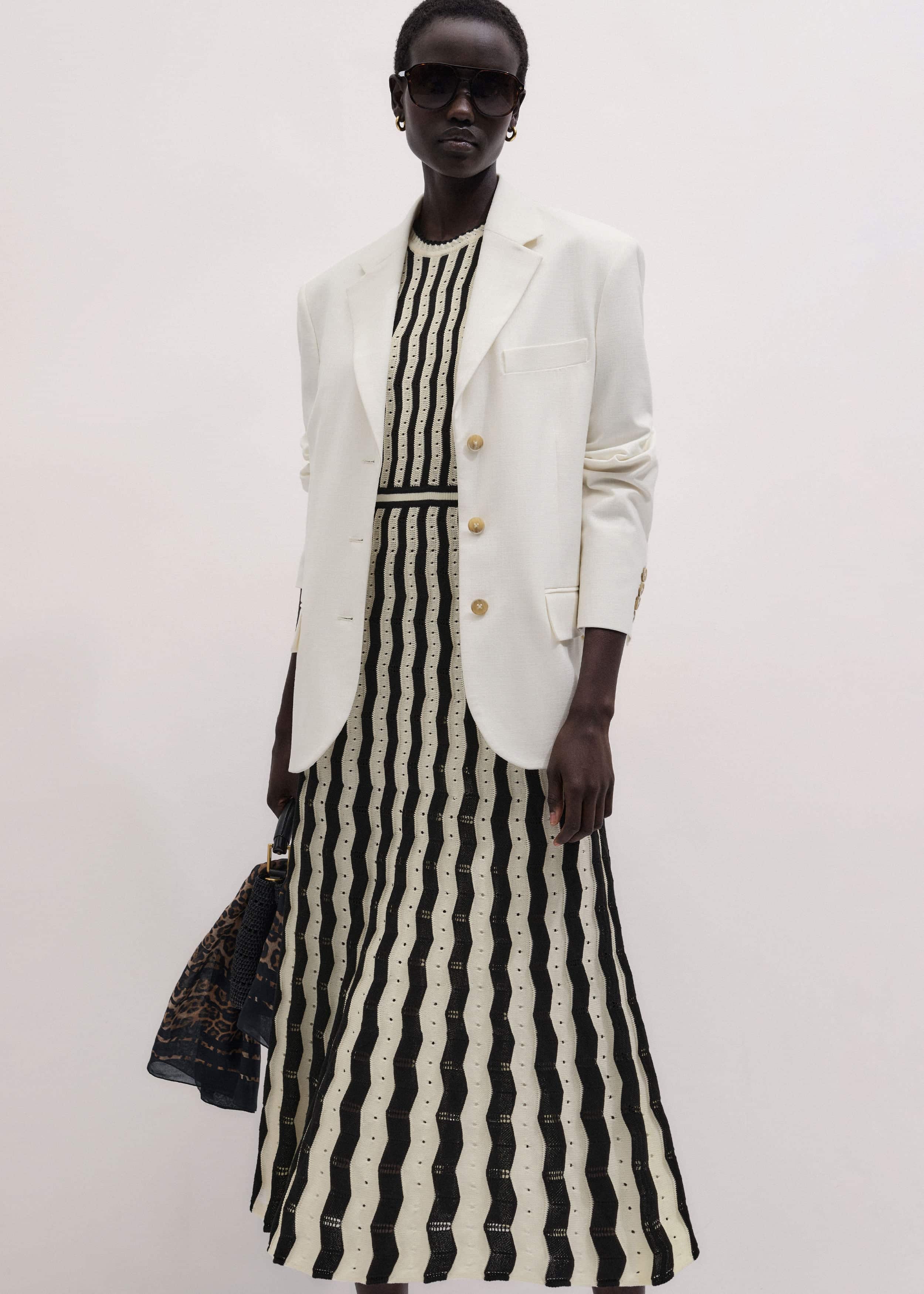 Cream Textured Pointelle Knit Stripe Maxi Dress meandem