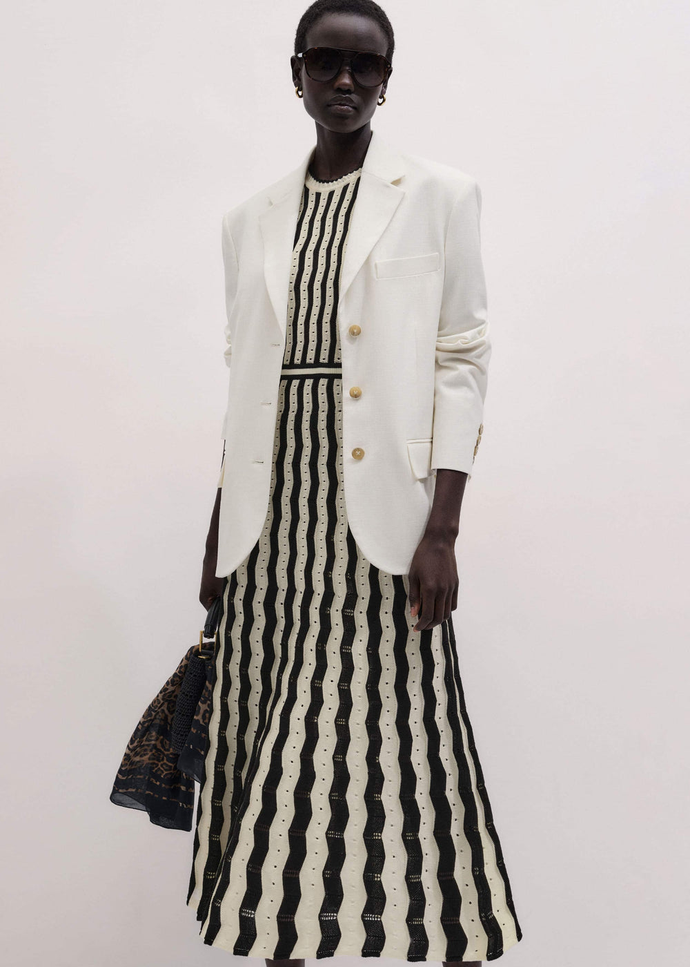 Cream Textured Pointelle Knit Stripe Maxi Dress meandem