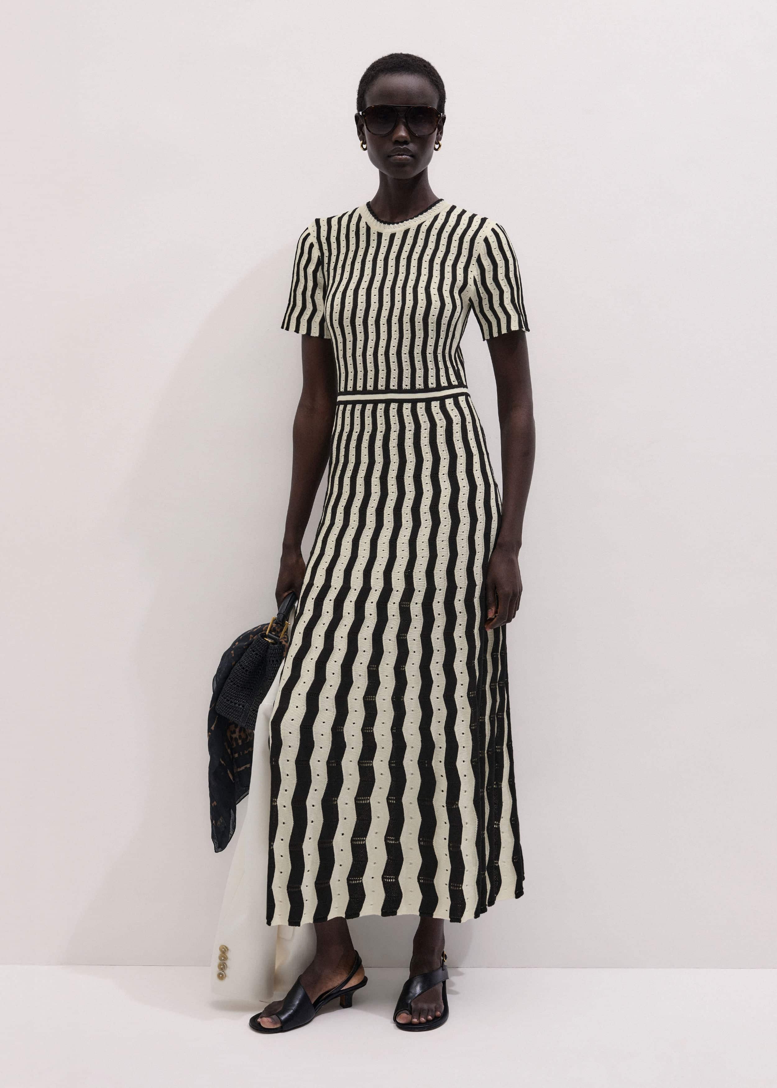 Cream Textured Pointelle Knit Stripe Maxi Dress meandem