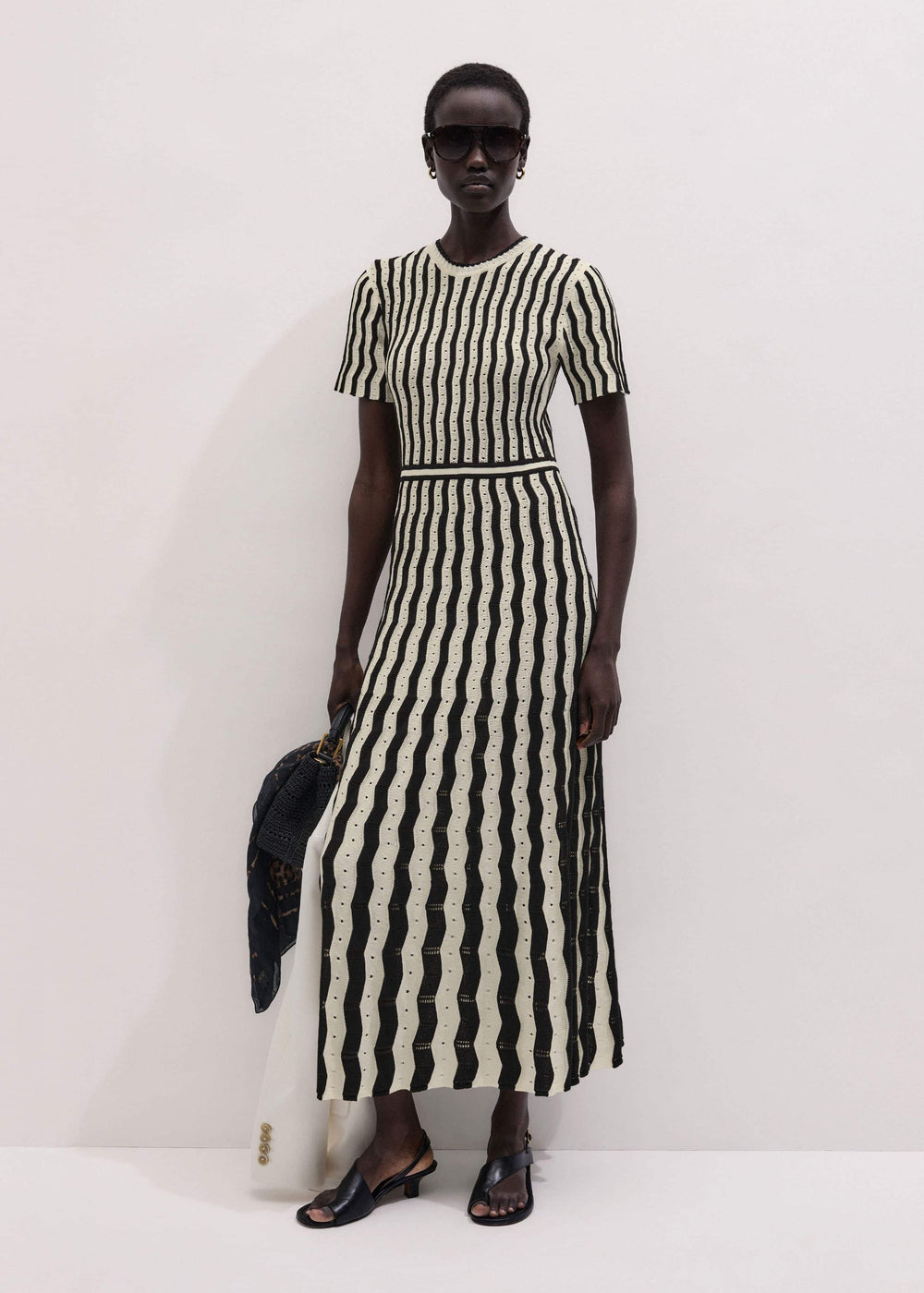 Cream Textured Pointelle Knit Stripe Maxi Dress meandem