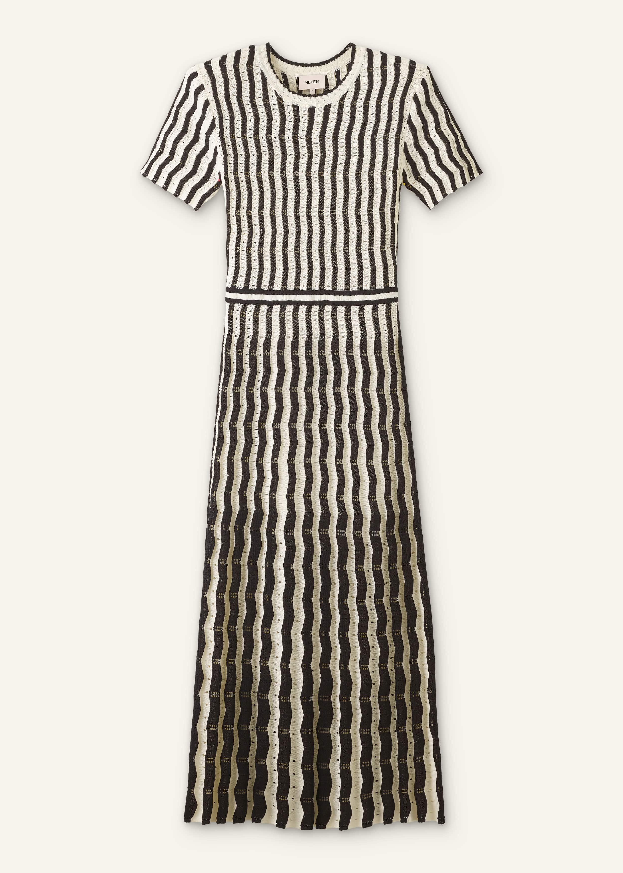 Cream Textured Pointelle Knit Stripe Maxi Dress meandem