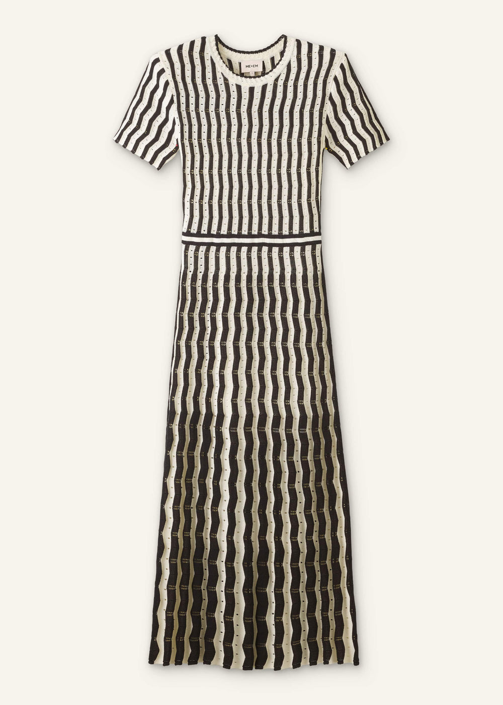 Cream Textured Pointelle Knit Stripe Maxi Dress meandem