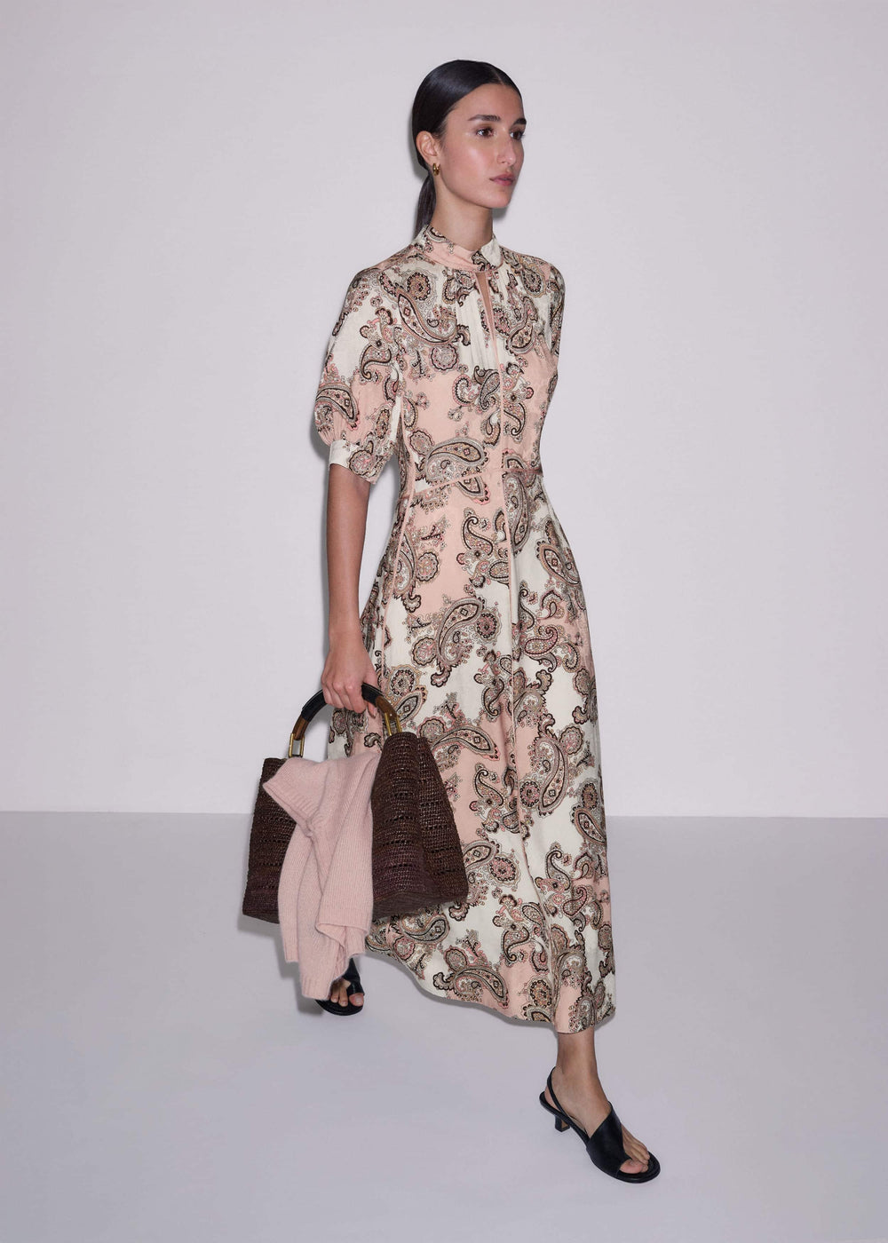 Pink Paisley Print Fit + Flare Maxi Dress meandem