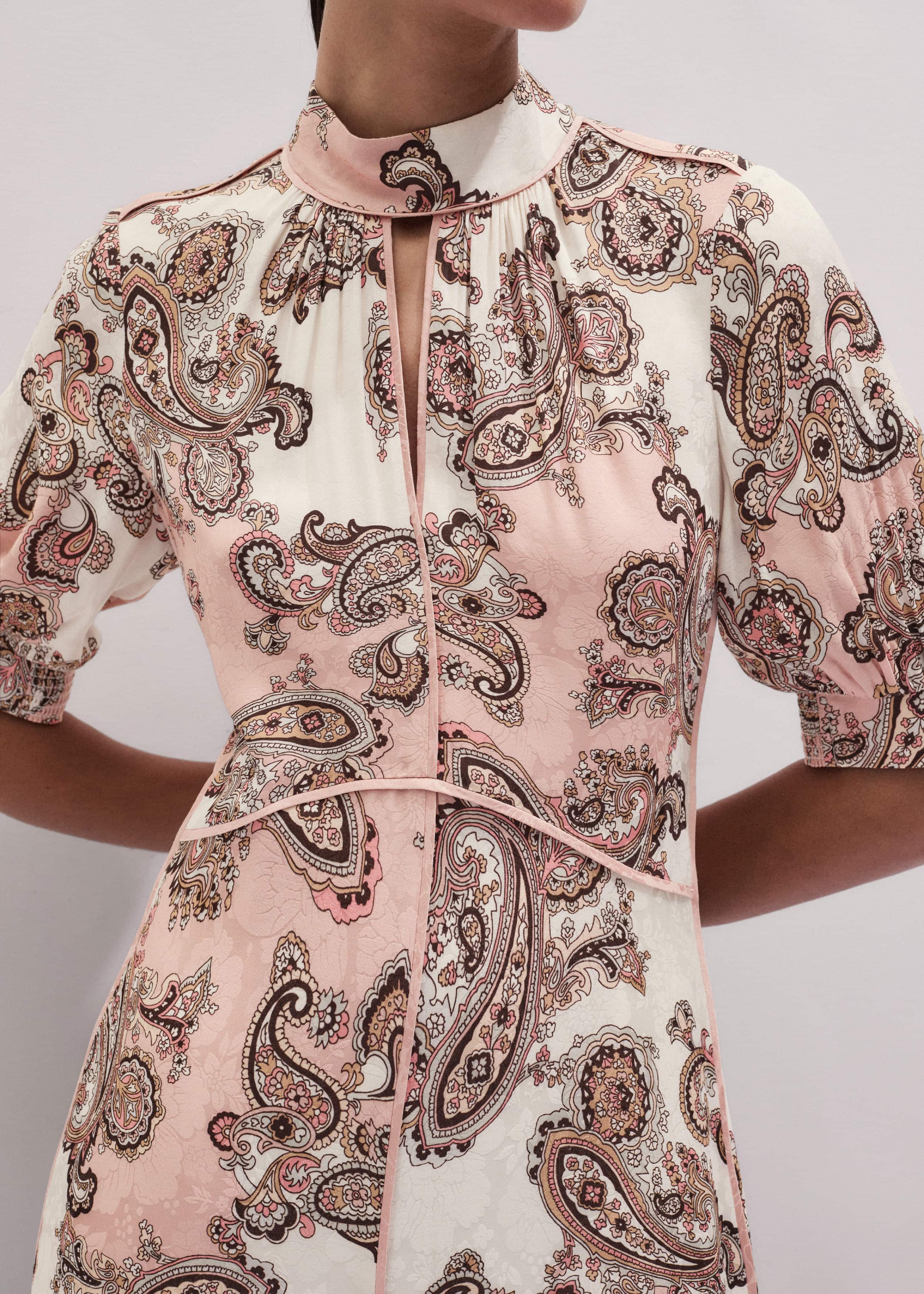 Pink Paisley Print Fit + Flare Maxi Dress meandem
