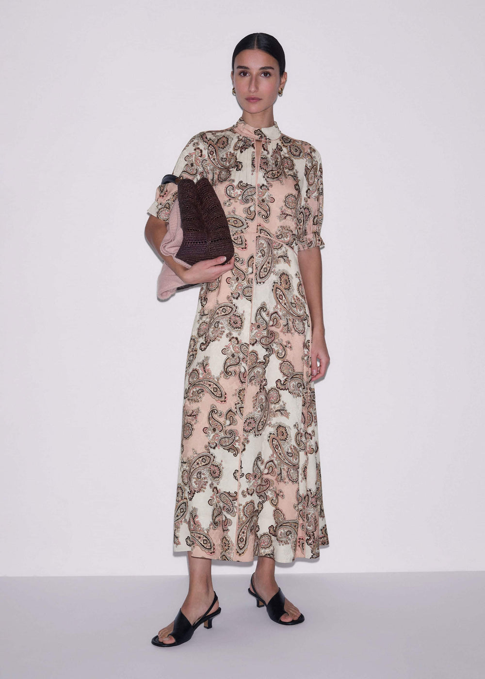 Pink Paisley Print Fit + Flare Maxi Dress meandem