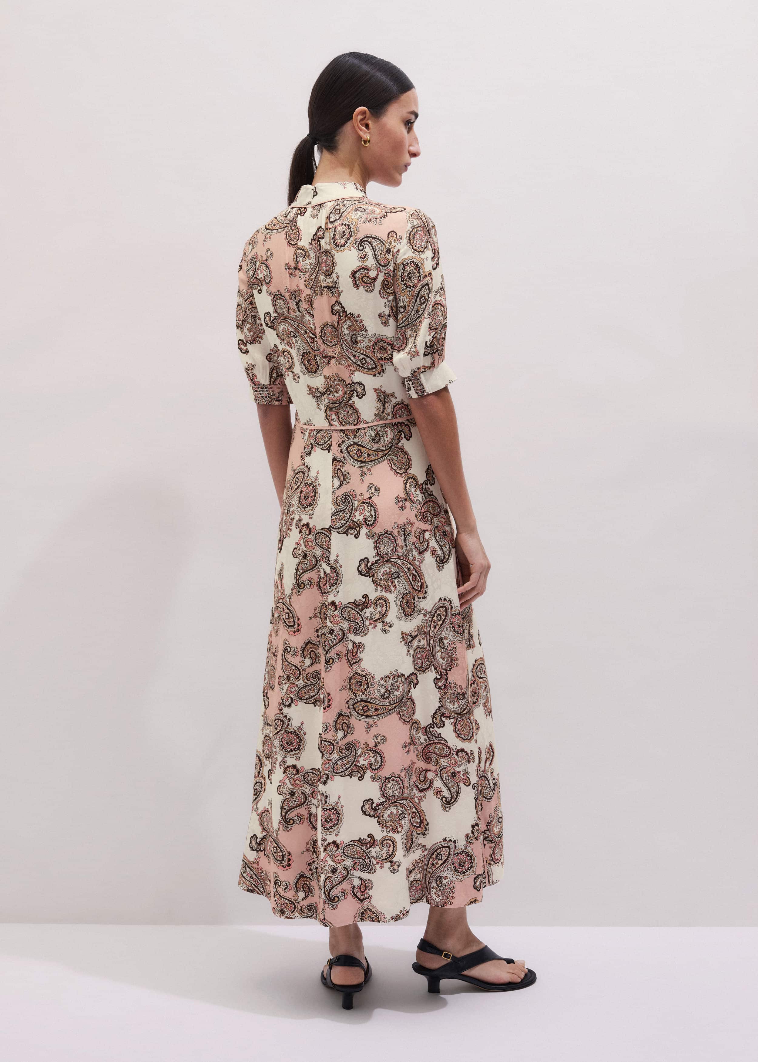 Pink Paisley Print Fit + Flare Maxi Dress meandem
