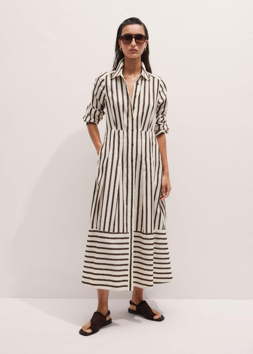 Cream Spring Stripe Maxi Dress + Belt meandem