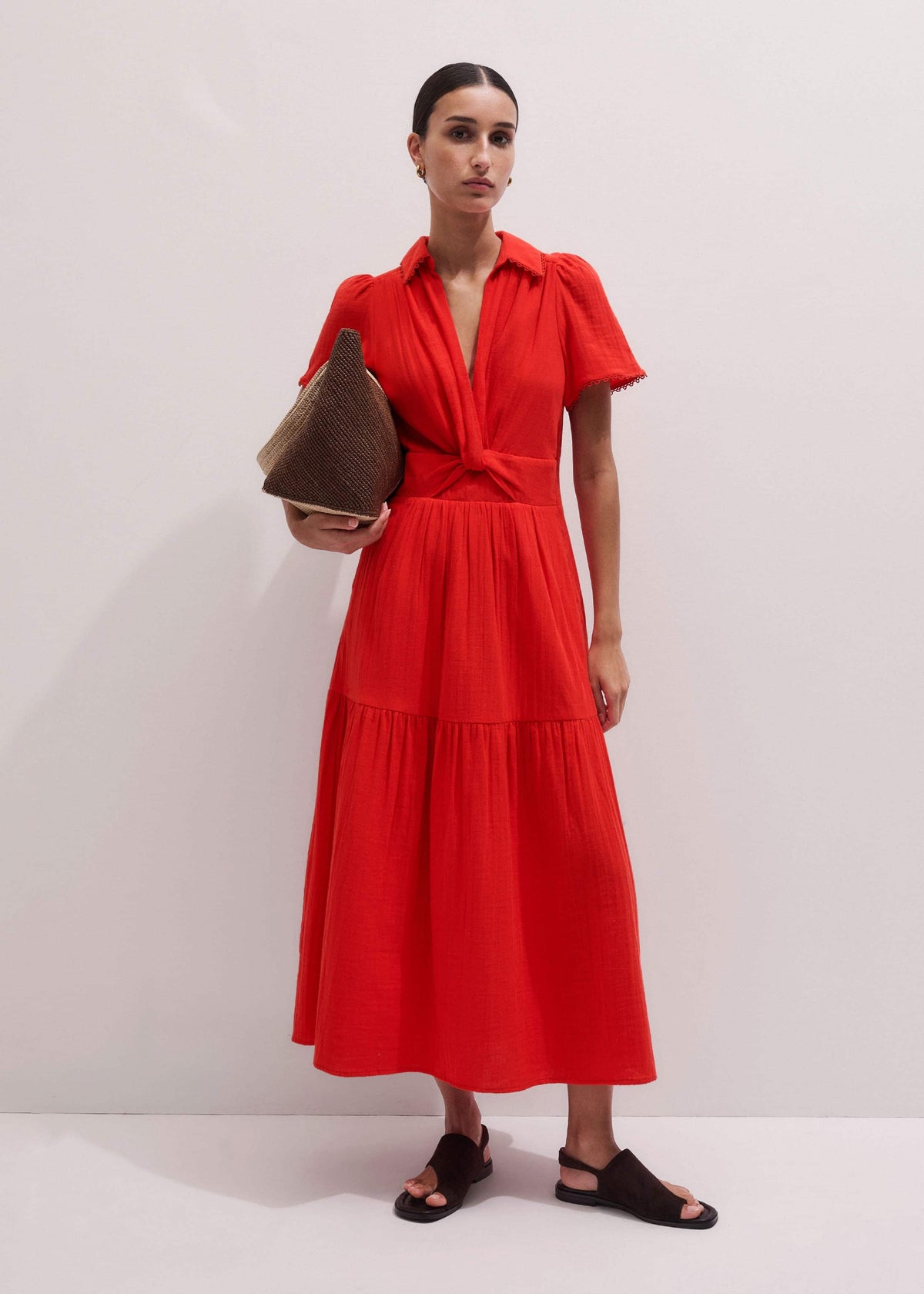Red Cheesecloth Twist Detail Fit + Flare Maxi Dress meandem