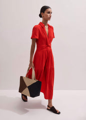 Red Cheesecloth Twist Detail Fit + Flare Maxi Dress meandem