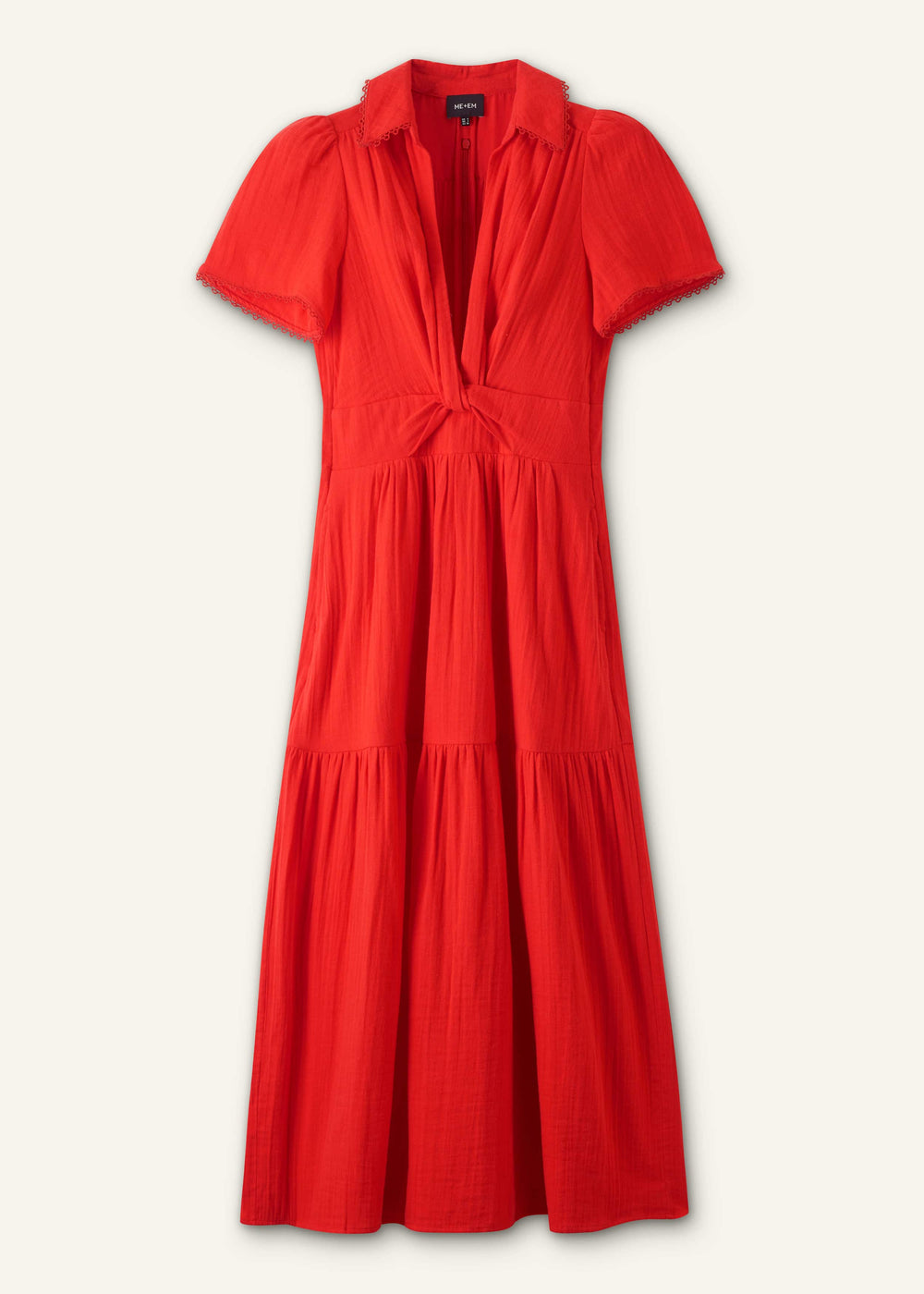 Red Cheesecloth Twist Detail Fit + Flare Maxi Dress meandem