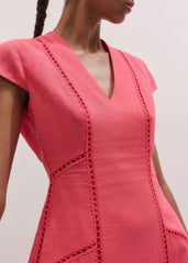 Pink Crease-Less Linen Embroidered Maxi Dress meandem