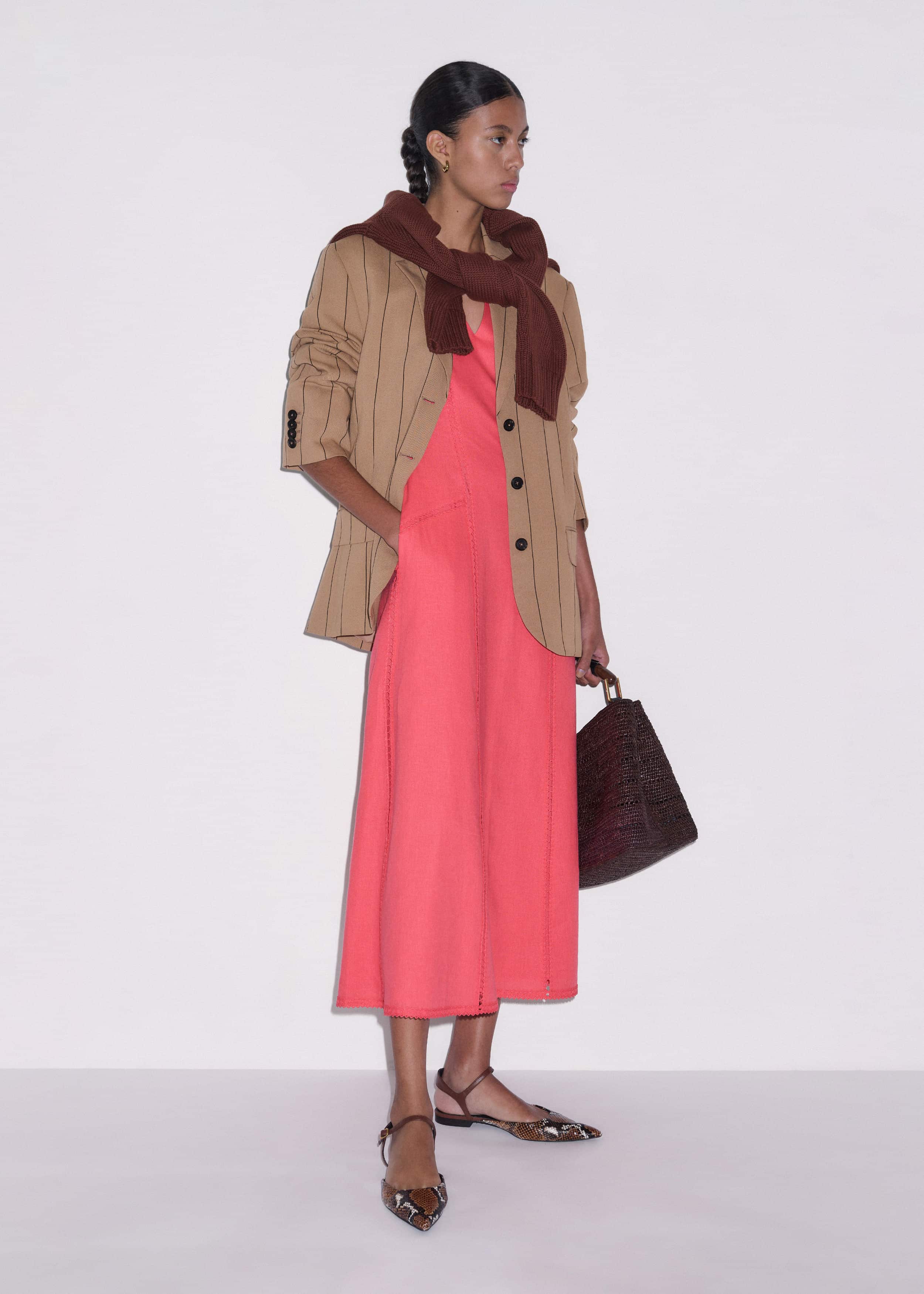 Pink Crease-Less Linen Embroidered Maxi Dress meandem